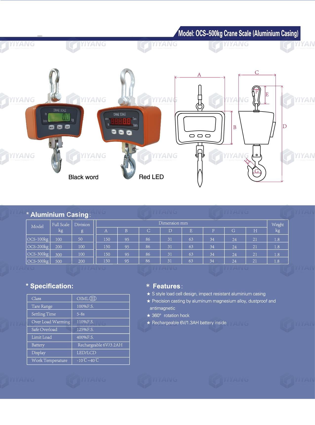 Ocs-100/200/300/500kg  crane scale