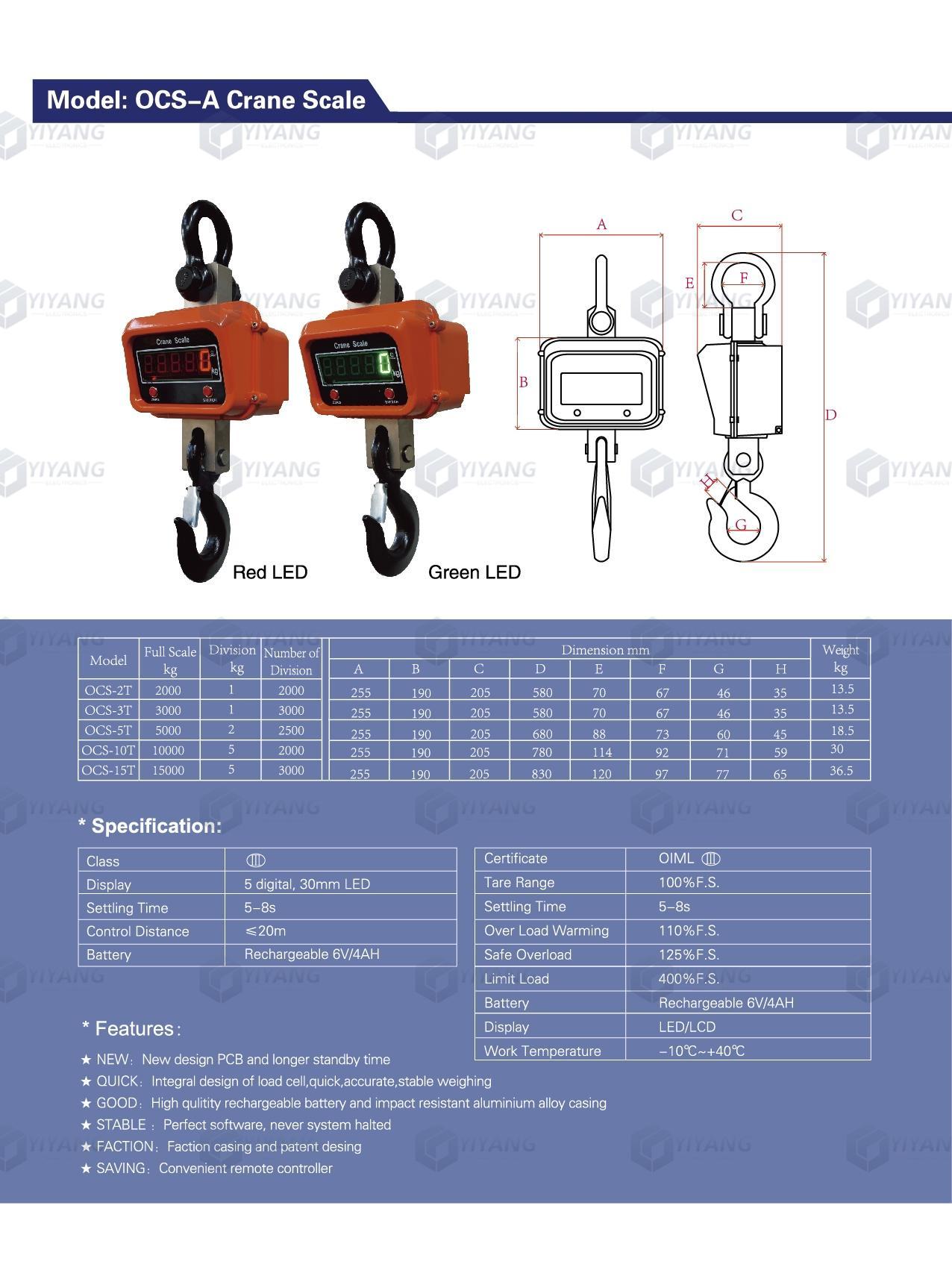 Ocs-2T/3T/5T/10T/15T Crane Scale